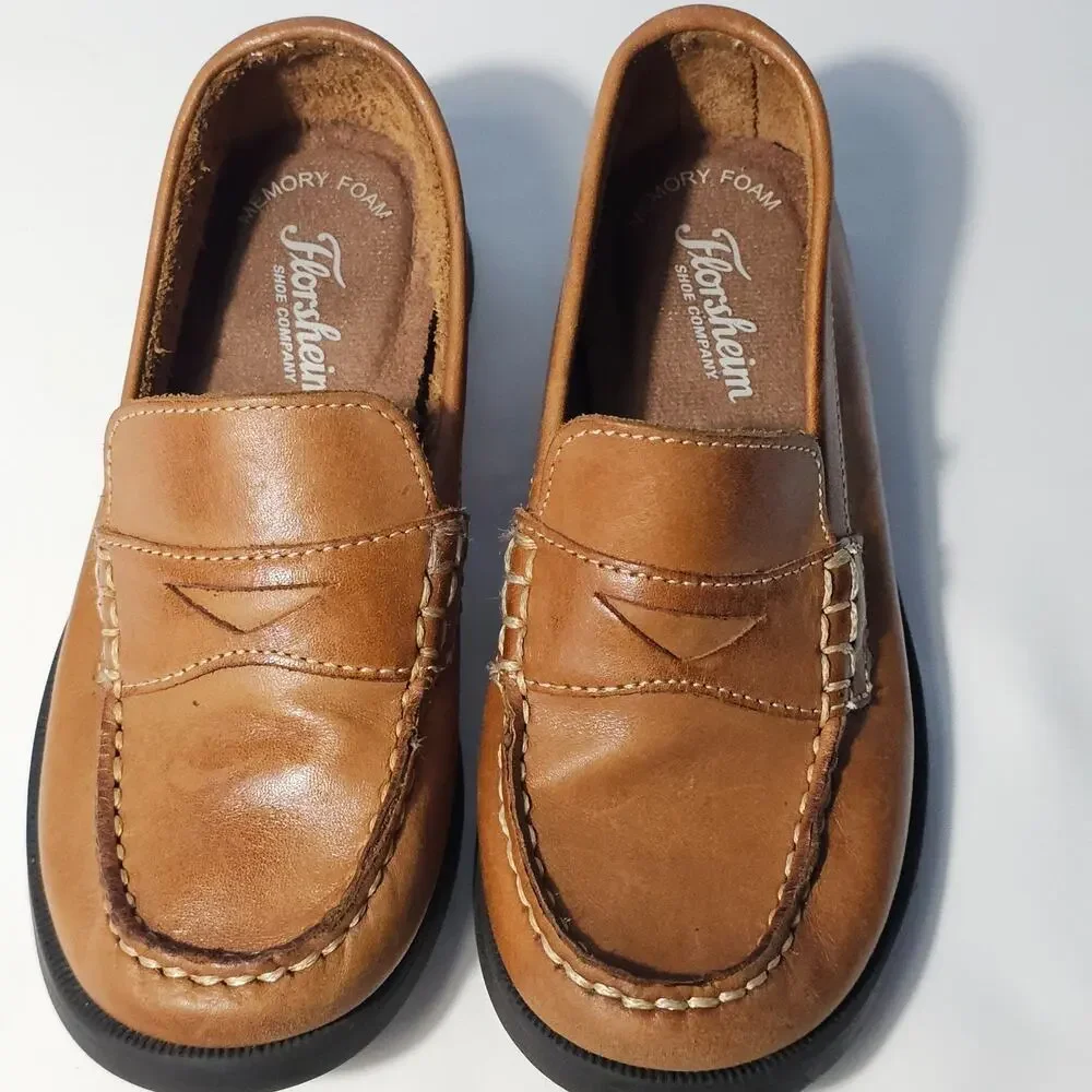 Florsheim Kids Penny Loafers Brown Leather Memory Foam Slip On Shoes Size 13 M